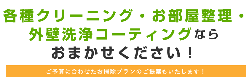 各種クリーニング・お部屋整理・外壁洗浄コーティングならおまかせください！ご予算に合わせたお掃除プランのご提案もいたします！